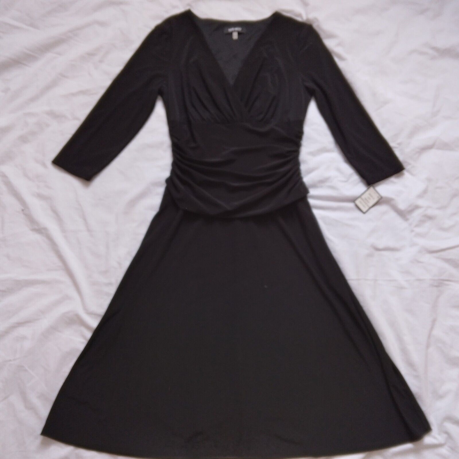 Express Black Dress Gathered Waist 3/4 Sleeve Fit And Flare Womens Size 6